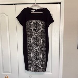London Times Black and White Sheath Midi Dress